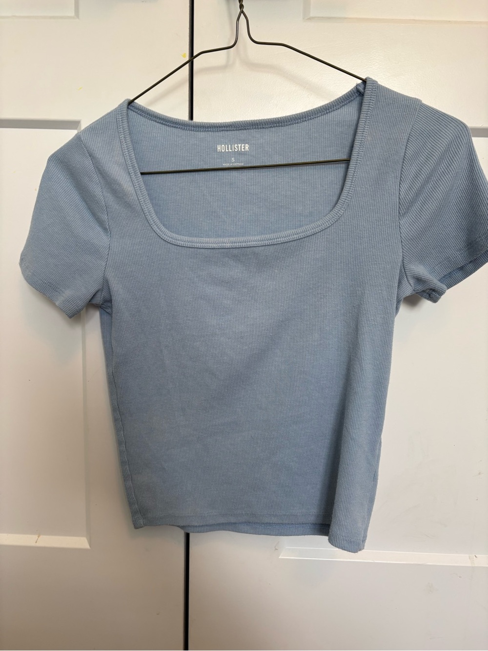 Hollister Pale Blue Ribbed Square Neck Crop Top